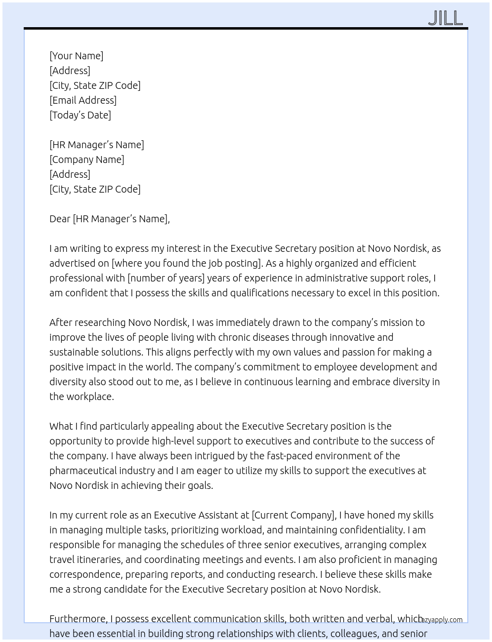 executive secretary At Novo Nordisk Cover Letter