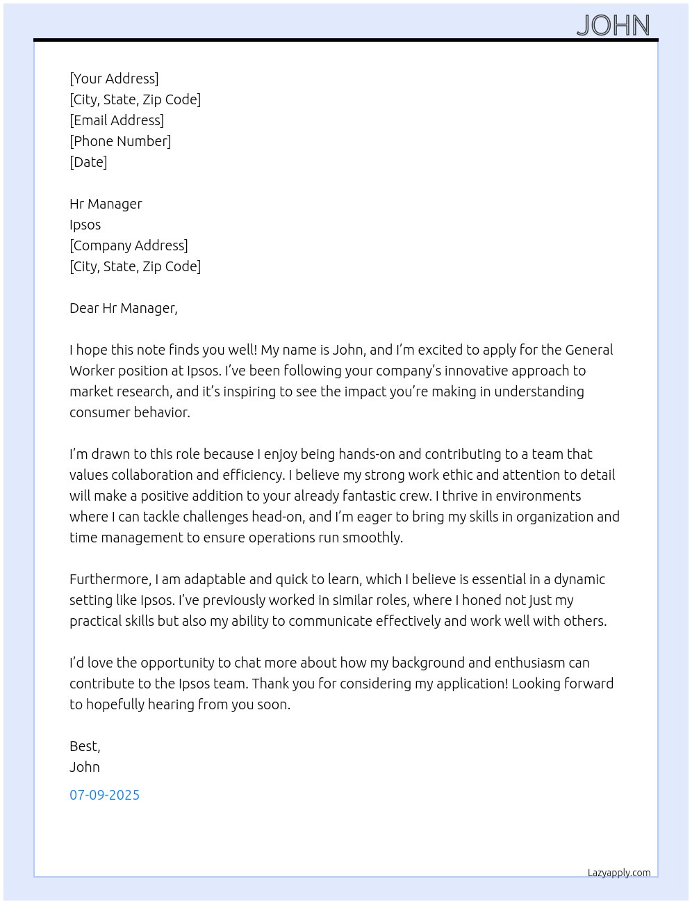 General worker At Ipsos Cover Letter