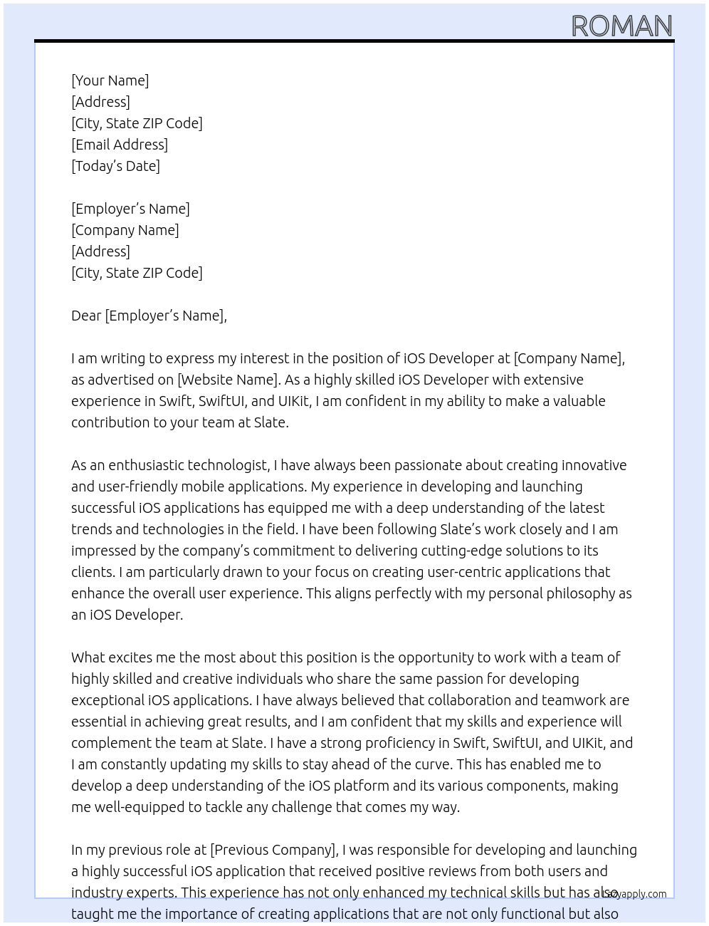 iOS Developer At Slate Cover Letter