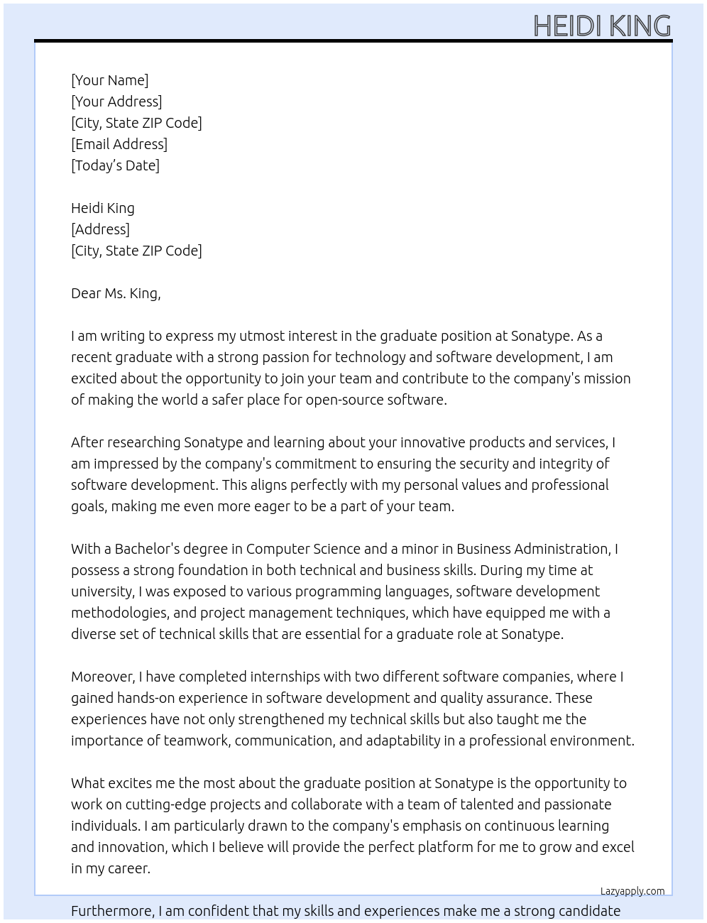 graduate At Sonatype Cover Letter