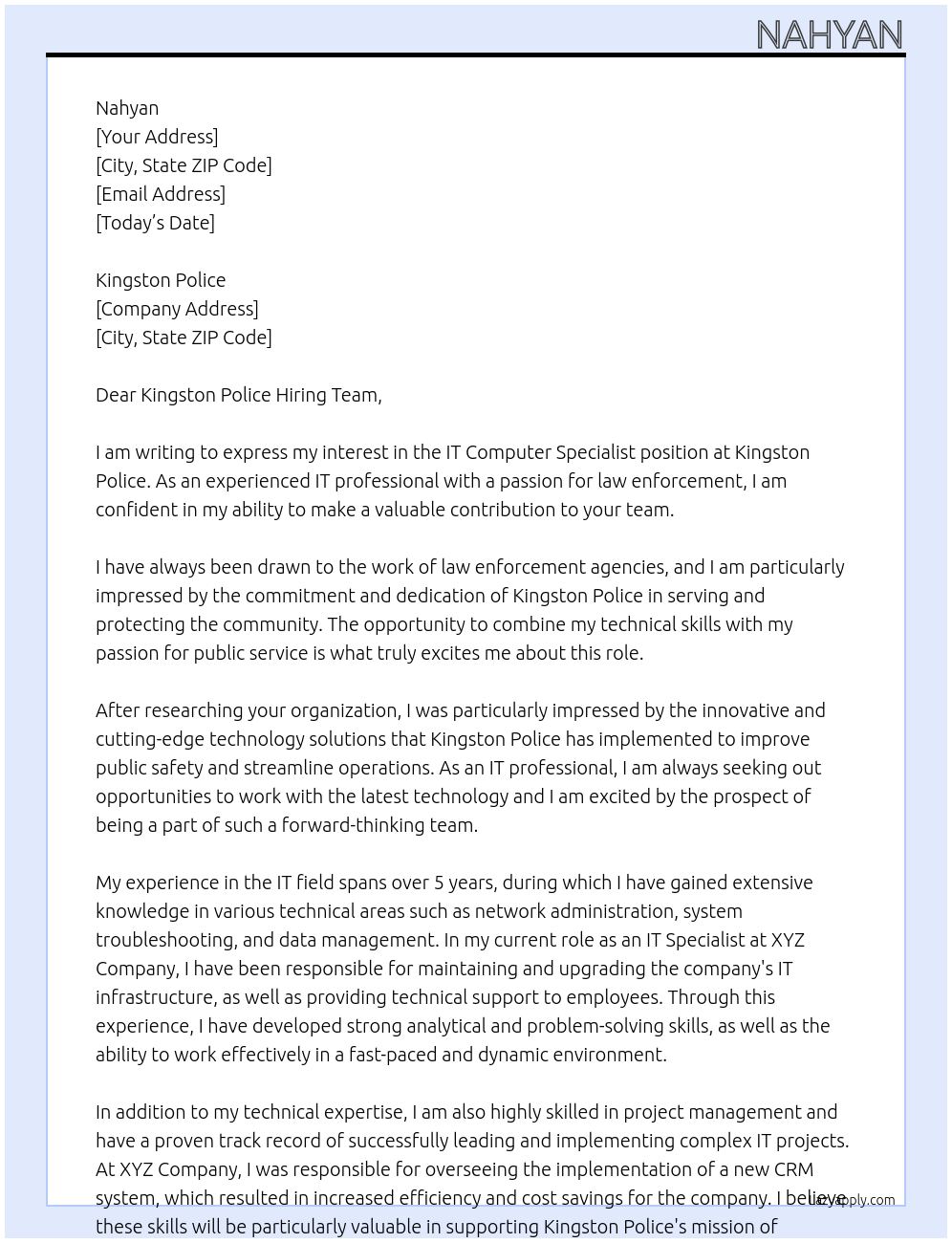 Cover letter for it computer specialist - LazyApply