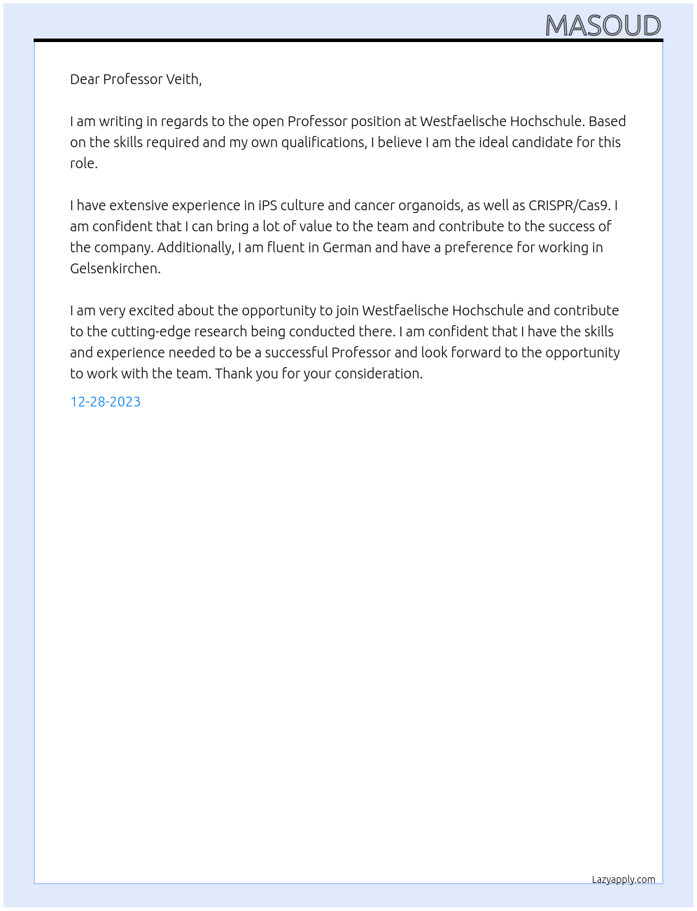 Professor At Westfaelische Hochschule Cover Letter