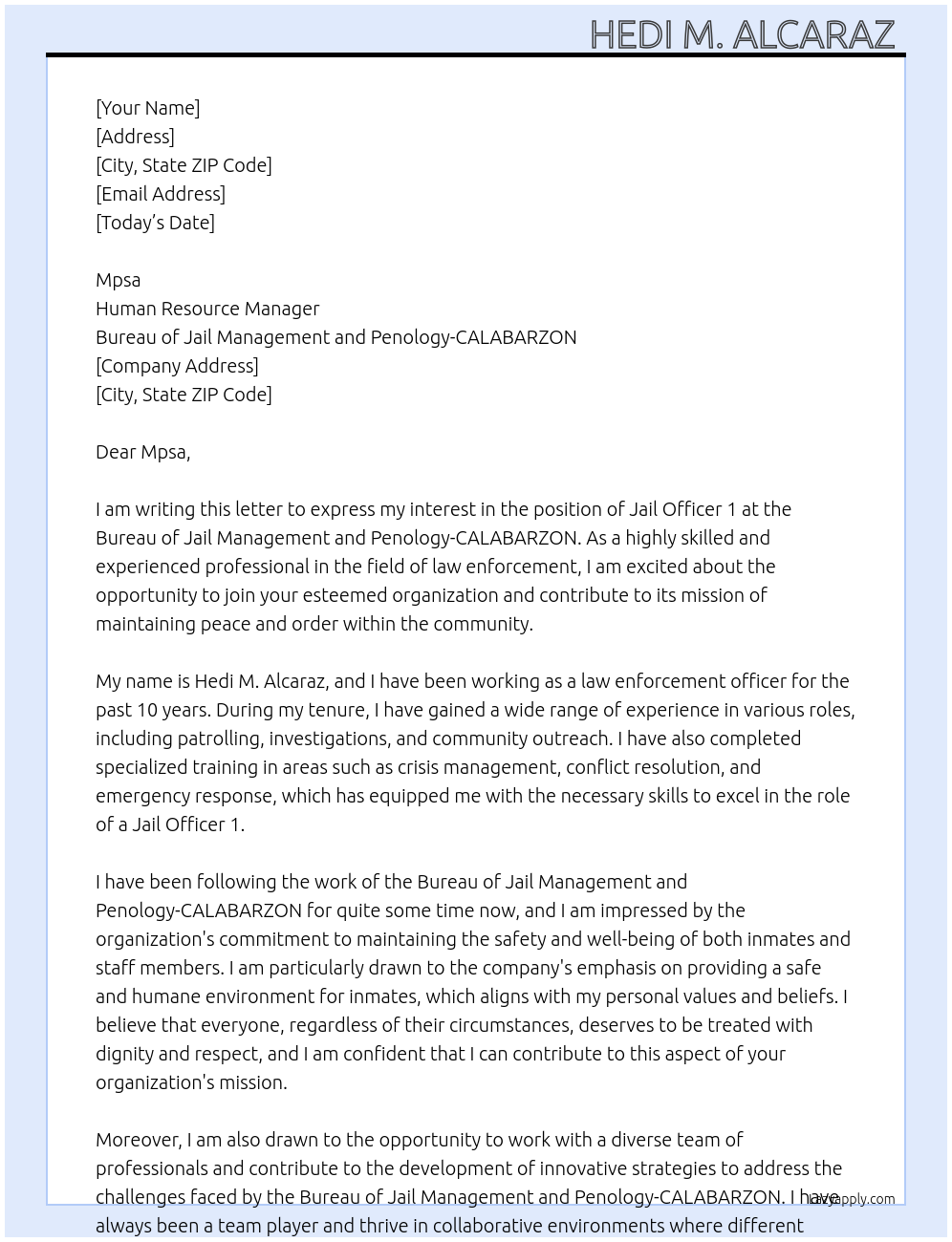 Cover letter for jail officer 1 - LazyApply