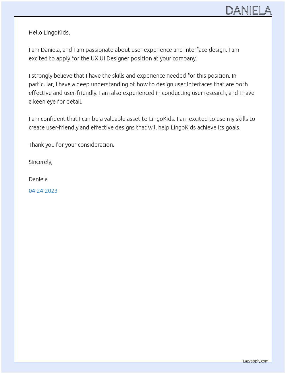 Cover letter for ux ui designer - LazyApply