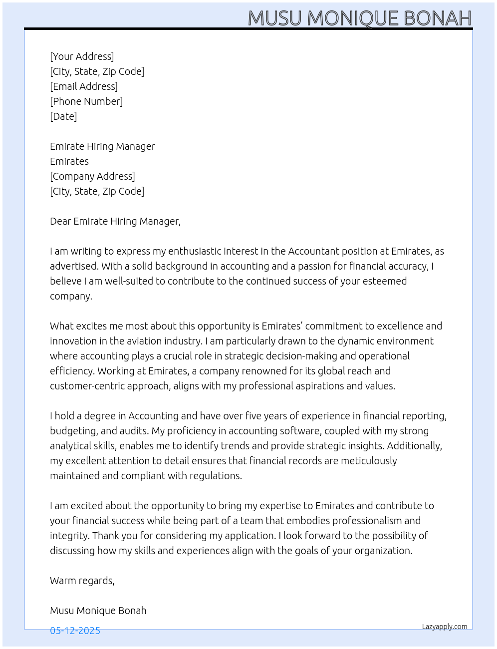  Accountant At Emirates  Cover Letter