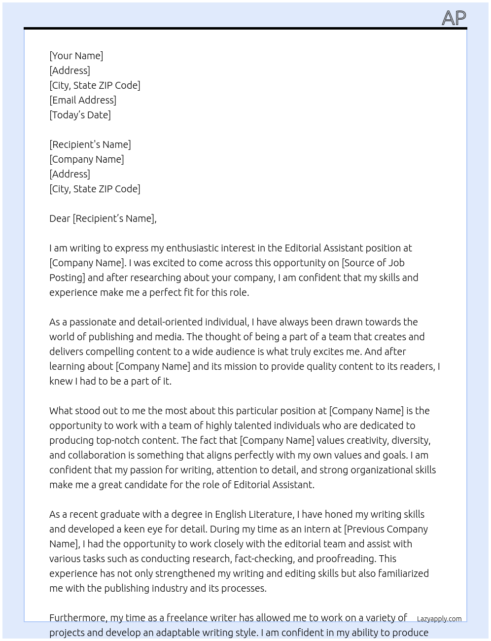 Editorial Assistant At HH Cover Letter