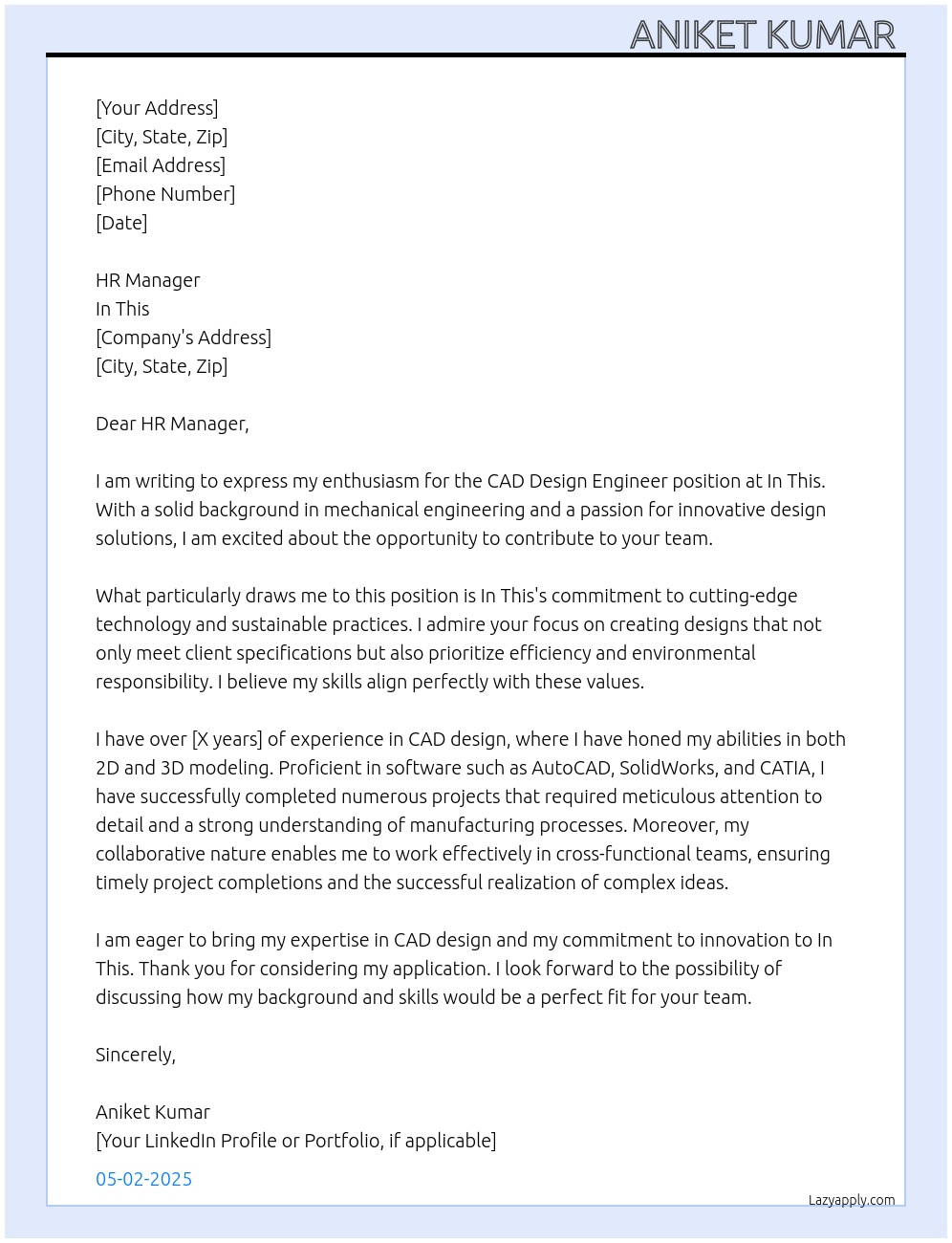 Cover letter for cad design engineer - LazyApply