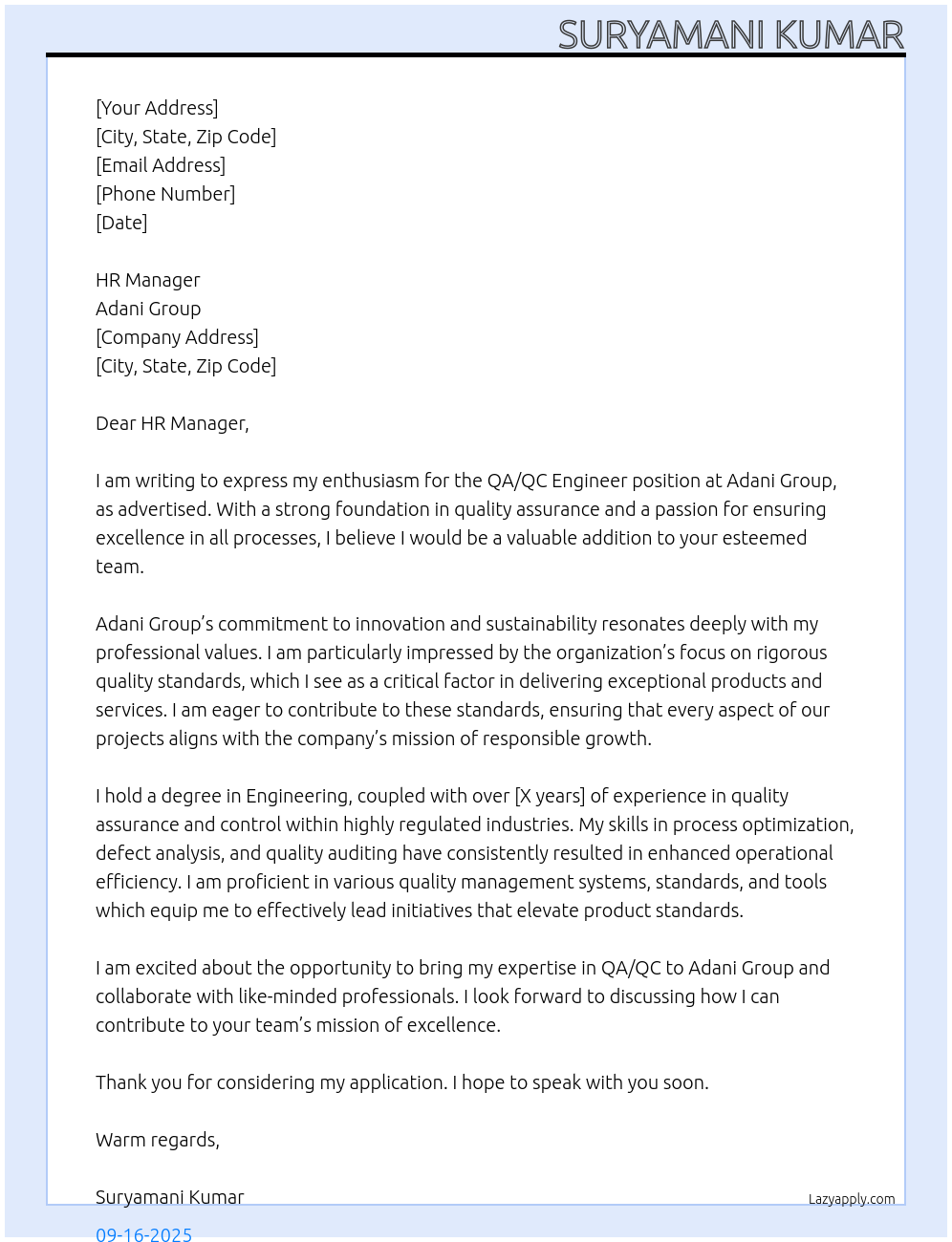 Cover letter for qa/qc engineer - LazyApply