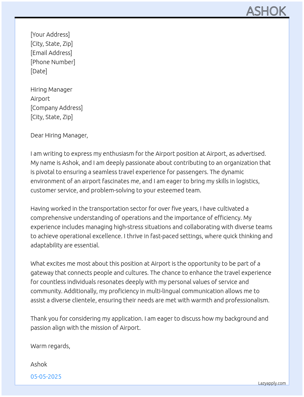 Airport At Airport Cover Letter