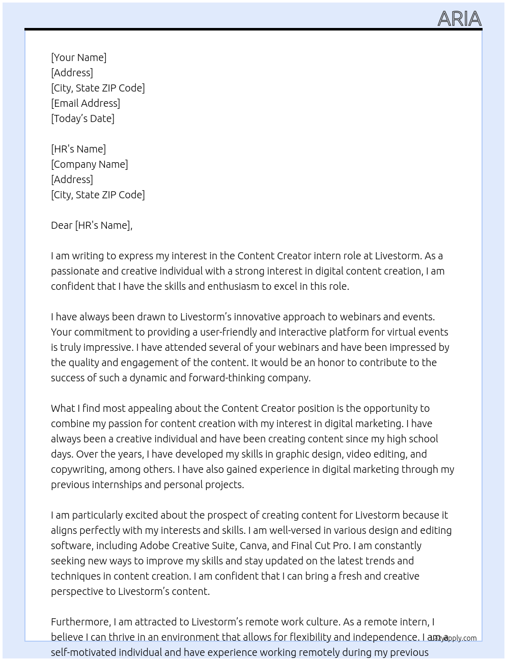 content creator At livestorm Cover Letter