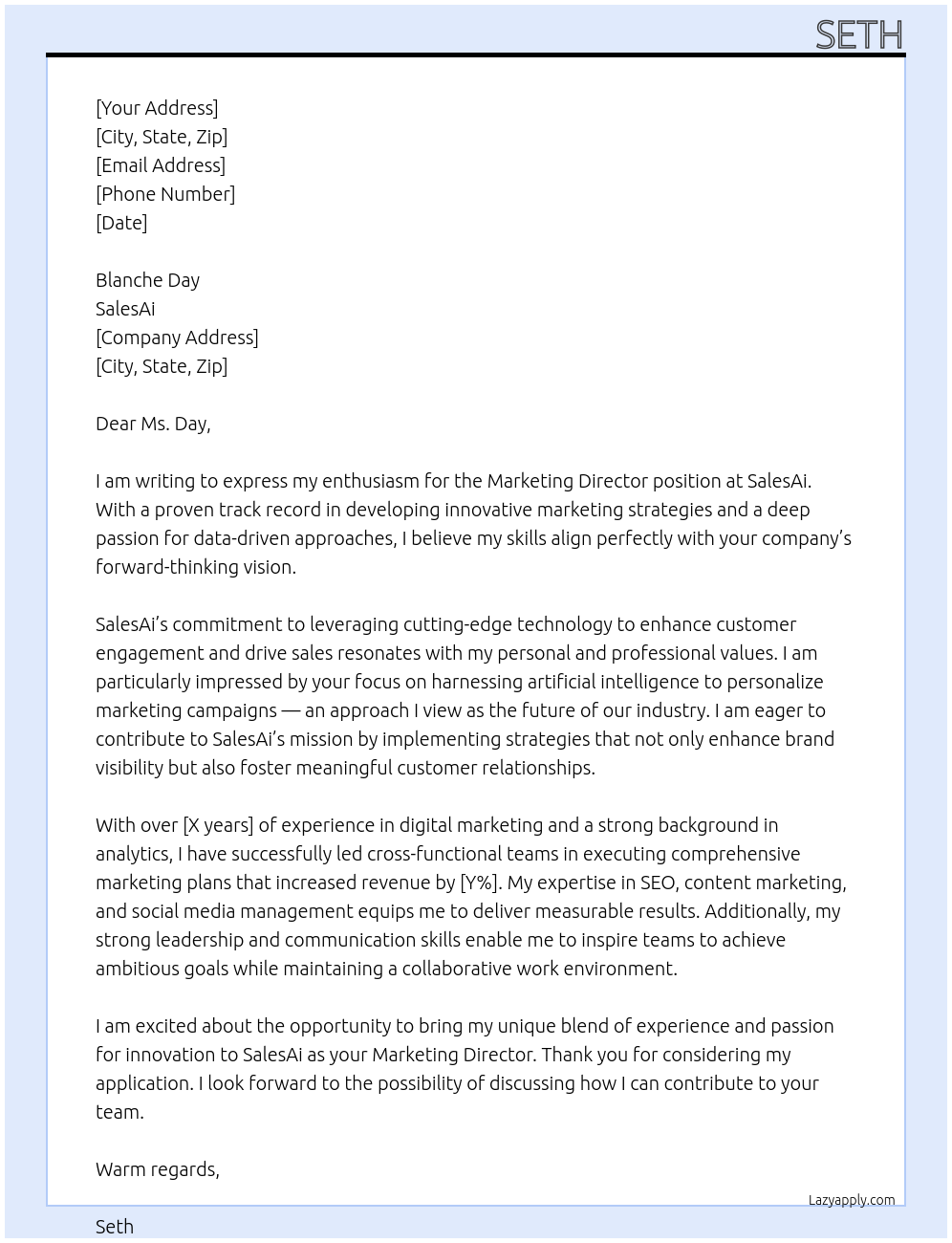 Cover letter for marketing director - LazyApply