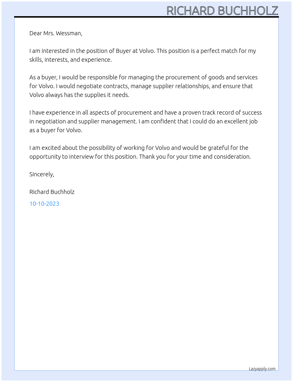 Buyer At Volvo Cover Letter