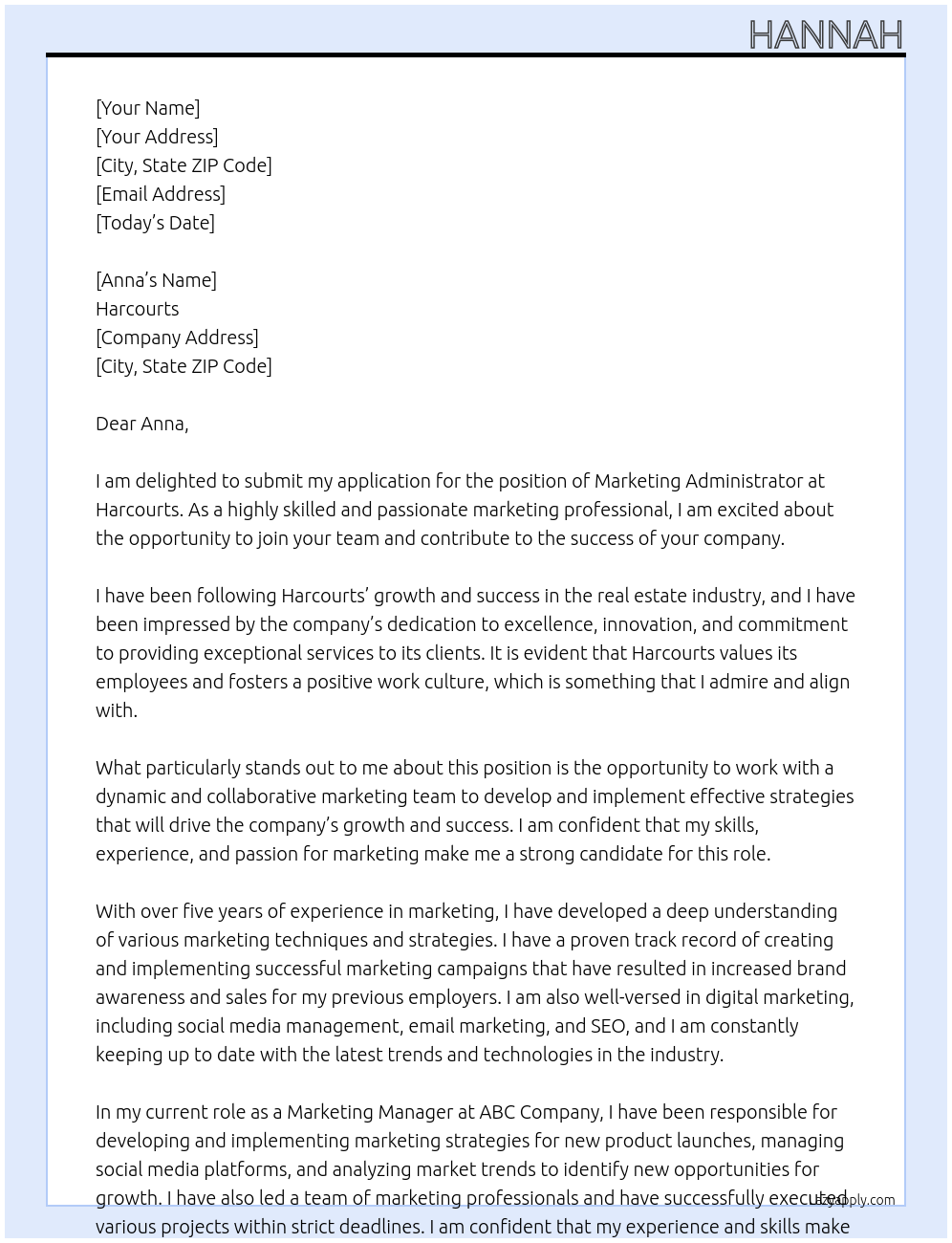 Marketing administrator At Harcourts Cover Letter