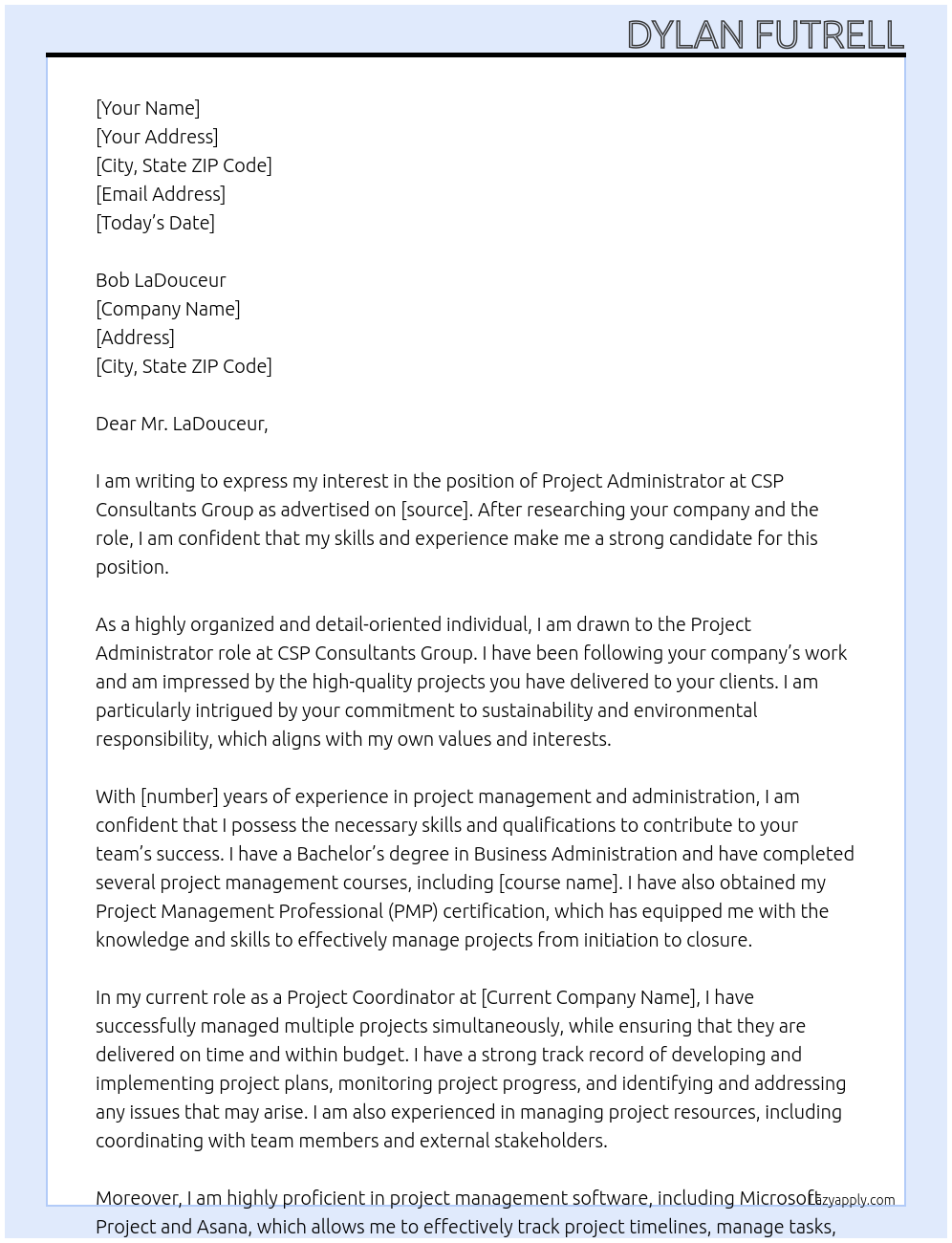 Project Administrator At CSP Consultants Group Cover Letter
