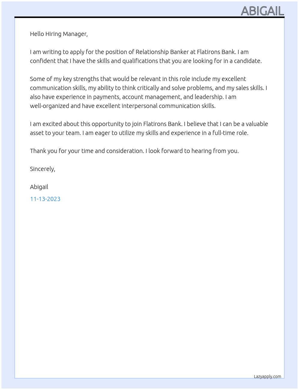 Relationship Banker At Flatirons Bank Cover Letter