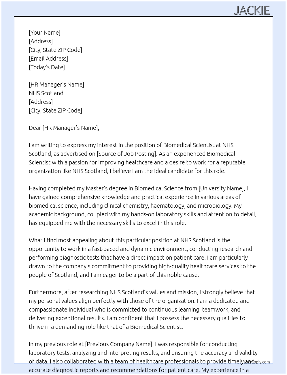 biomedical scientist At NHS scotland Cover Letter