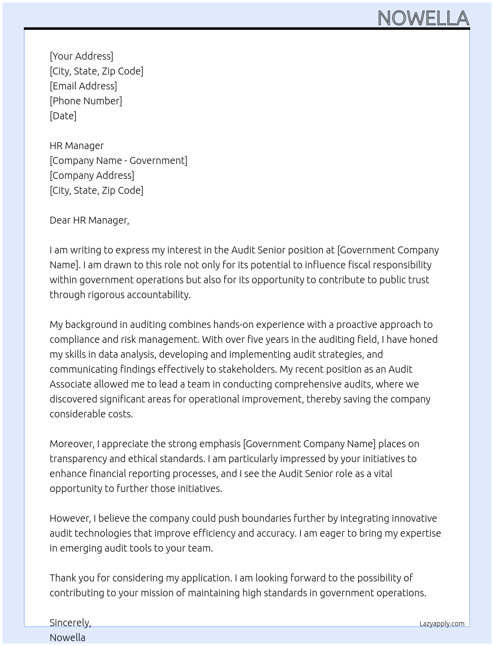 audit senior At government Cover Letter