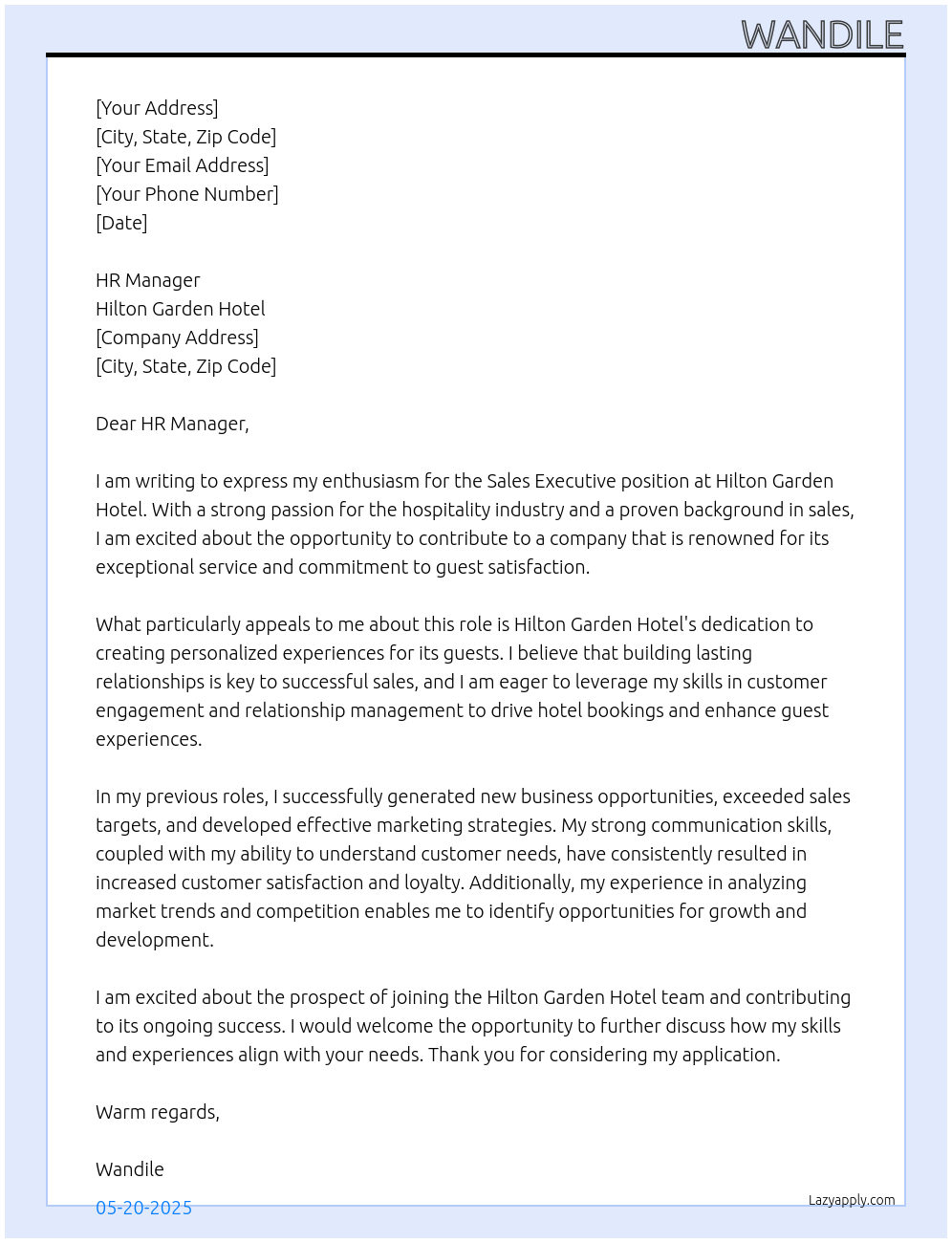 Sales Executive At Hilton Garden Hotel Cover Letter