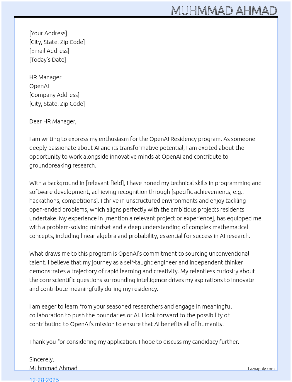 About the Program  The OpenAI Residency is a six-month program designed to identify, mentor, and develop exceptional individuals with the potential to make outsized contributions to frontier AI research.  Residents join OpenAI as full-time employees, embedding within Research teams to work on cutting-edge problems under the mentorship of senior researchers and engineers.  Our goal is to build a talent discovery engine, finding people whose learning velocity, originality, and technical creativity signal the potential to become future leaders in AI research and development.  We’re open to a wide range of backgrounds from self-taught engineers and independent builders to researchers in fields like mathematics, physics, or neuroscience. OpenAI has long been home to unconventional talent, and the Residency is our way of continuing that tradition.  If you’re obsessed with AI, think deeply about how to build or understand intelligence, and have a history of creating or achieving remarkable things, we want to hear from you.  About the Role  As a Resident, you’ll embed with one of OpenAI’s Research teams for six months, working on ambitious projects that push the boundaries of AI. You’ll receive direct mentorship from experienced researchers, learn to design and execute experiments, and contribute to real research directions.  Residents are expected to ramp quickly and contribute meaningfully during the program. Some Residents may be considered for full-time roles at the end of the program based on performance and business needs.  This role is based in San Francisco, CA, with a hybrid, in-person collaboration schedule. Relocation assistance is available.  Who We’re Looking For  We’re looking for individuals who demonstrate strong technical ability and steep growth potential, regardless of formal credentials. We value trajectory over any particular archetype.  You might be:  A creative builder, hacker, or early-stage founder with a track record of turning ambitious ideas into working prototypes, tools, or products that push the frontier of what’s possible.  An engineer or researcher who learns quickly, thrives in unstructured environments, and loves solving open-ended technical problems.  A cross-disciplinary researcher from an adjacent field such as physics, mathematics, quantitative research, or neuroscience who’s drawn to the core scientific questions of intelligence.  An independent thinker who pursues ideas outside conventional paths through self-study, open-source work, or personal research projects.  A proven problem solver, for example through Olympiads, hackathons, or other high-signal achievements, with the technical ability to tackle hard problems.  Residents  Should be open to consideration for full-time roles after the program.  Must be extremely proficient in programming languages and software development.  Must be very comfortable with advanced math concepts in linear algebra, statistics, probability, and calculus.  Must be able to independently build or execute complex technical projects.  Preferred Qualifications  Achievements or recognition in any technical or creative field (e.g., competition awards, impactful projects or publications, or open-source contributions).  Evidence of self-study in machine learning fundamentals.  Clear signals of originality, experimentation, or rapid learning.  Motivation to discover AI breakthroughs and their potential benefits to humanity.   Application and Interview Timeline  We expect to review applications and start interviewing as early as January 2026.  The interview process for this role will include multiple technical assessments over the course of several weeks.  Start dates are flexible and based on team availability.  About OpenAI  OpenAI is an AI research and deployment company dedicated to ensuring that general-purpose artificial intelligence benefits all of humanity. We push the boundaries of the capabilities of AI systems and seek to safely deploy them to the world through our products. AI is an extremely powerful tool that must be created with safety and human needs at its core, and to achieve our mission, we must encompass and value the many different perspectives, voices, and experiences that form the full spectrum of humanity.   We are an equal opportunity employer, and we do not discriminate on the basis of race, religion, color, national origin, sex, sexual orientation, age, veteran status, disability, genetic information, or other applicable legally protected characteristic.  For additional information, please see OpenAI’s Affirmative Action and Equal Employment Opportunity Policy Statement.  Background checks for applicants will be administered in accordance with applicable law, and qualified applicants with arrest or conviction records will be considered for employment consistent with those laws, including the San Francisco Fair Chance Ordinance, the Los Angeles County Fair Chance Ordinance for Employers, and the California Fair Chance Act, for US-based candidates. For unincorporated Los Angeles County workers: we reasonably believe that criminal history may have a direct, adverse and negative relationship with the following job duties, potentially resulting in the withdrawal of a conditional offer of employment: protect computer hardware entrusted to you from theft, loss or damage; return all computer hardware in your possession (including the data contained therein) upon termination of employment or end of assignment; and maintain the confidentiality of proprietary, confidential, and non-public information. In addition, job duties require access to secure and protected information technology systems and related data security obligations.  To notify OpenAI that you believe this job posting is non-compliant, please submit a report through this form. No response will be provided to inquiries unrelated to job posting compliance.  We are committed to providing reasonable accommodations to applicants with disabilities, and requests can be made via this link.  OpenAI Global Applicant Privacy Policy  At OpenAI, we believe artificial intelligence has the potential to help people solve immense global challenges, and we want the upside of AI to be widely shared. Join us in shaping the future of technology. At OpenAI Cover Letter