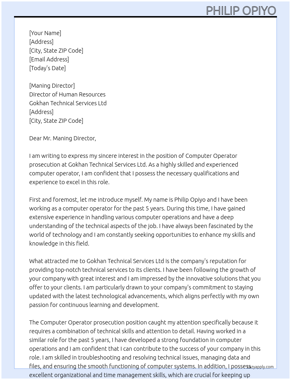 Cover letter for computer operator prosecution - LazyApply