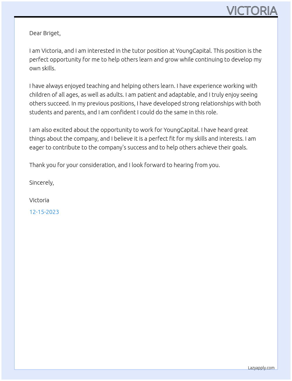 tutor At youngcapital Cover Letter
