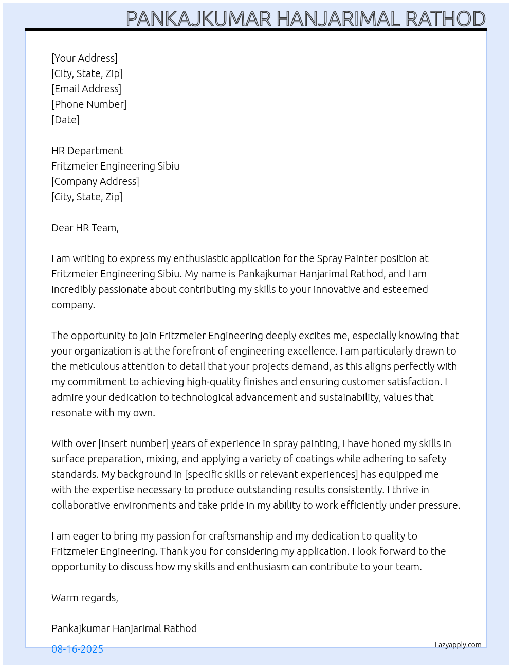 Cover letter for spray painter - LazyApply