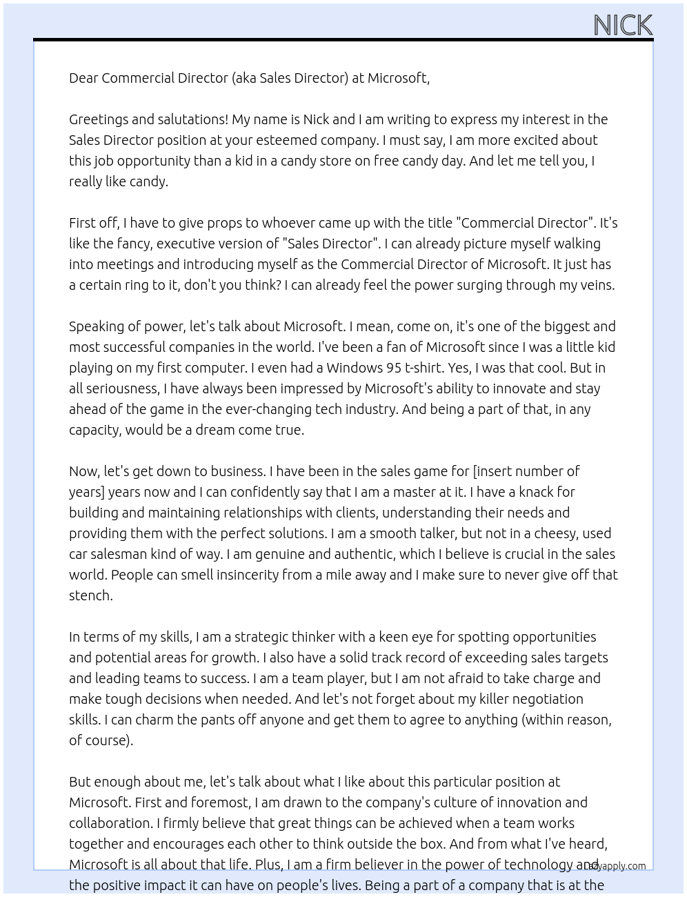 sales director At Microsoft Cover Letter