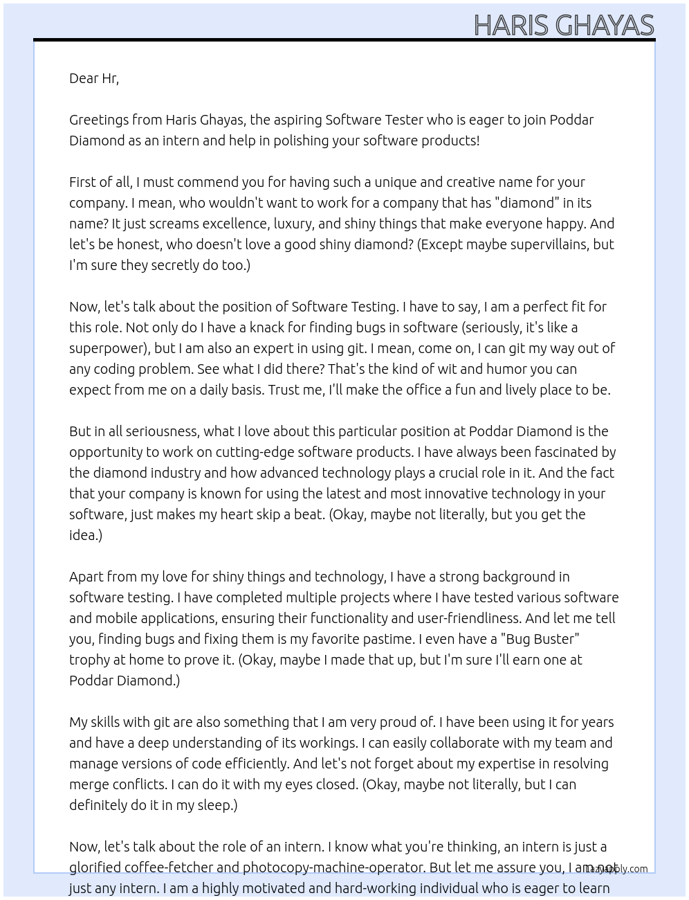 Software testing At Poddar Diamond Cover Letter