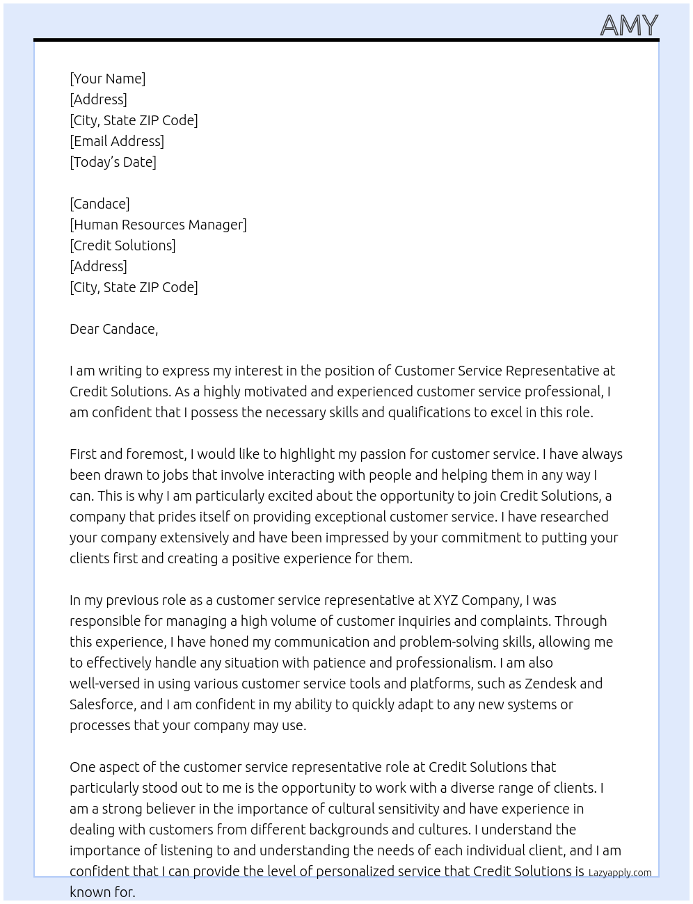 Customer Service Rep At Credit Solutions Cover Letter