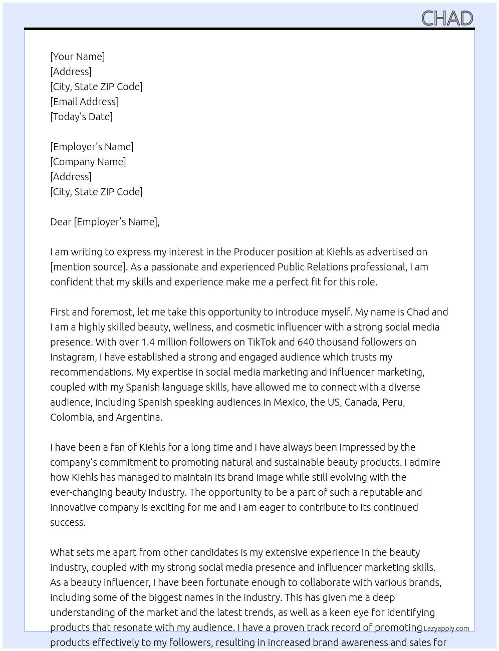 Producer At Kiehls Cover Letter