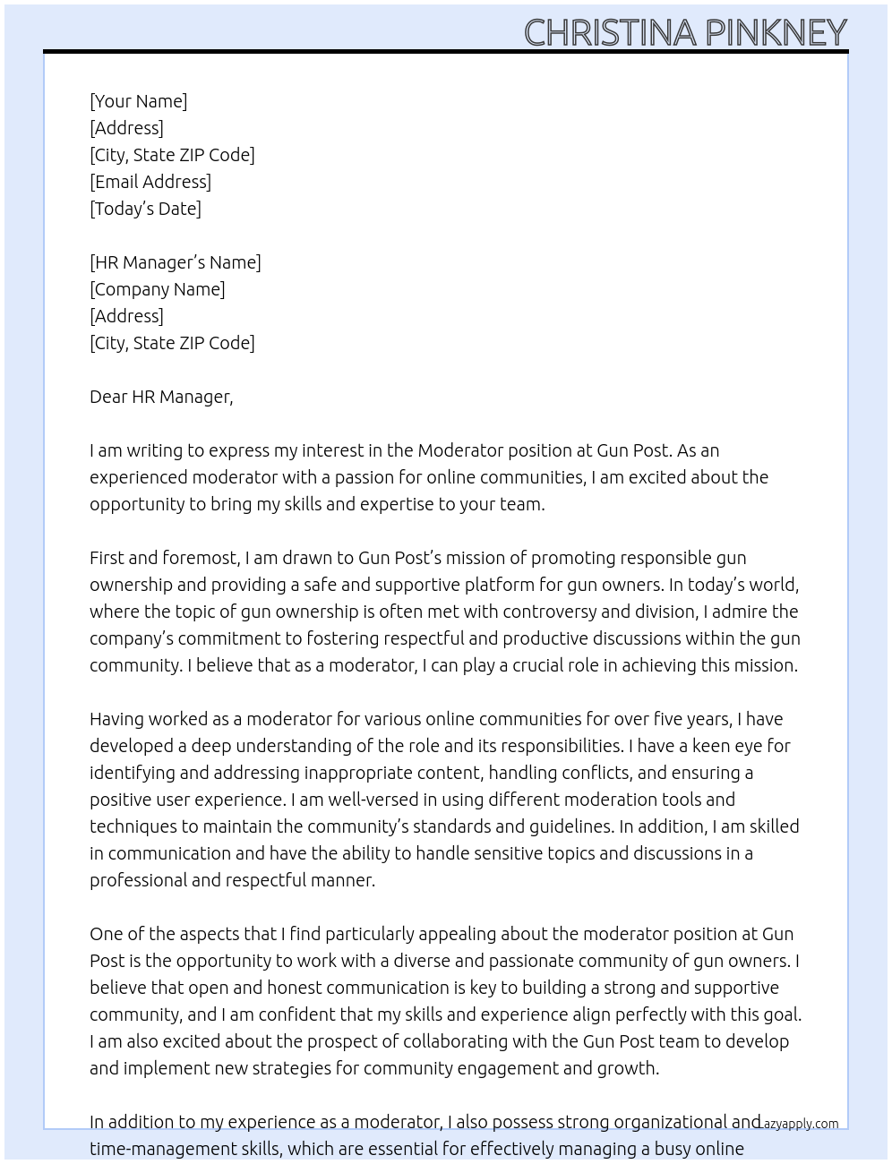 Moderator At Gun Post Cover Letter