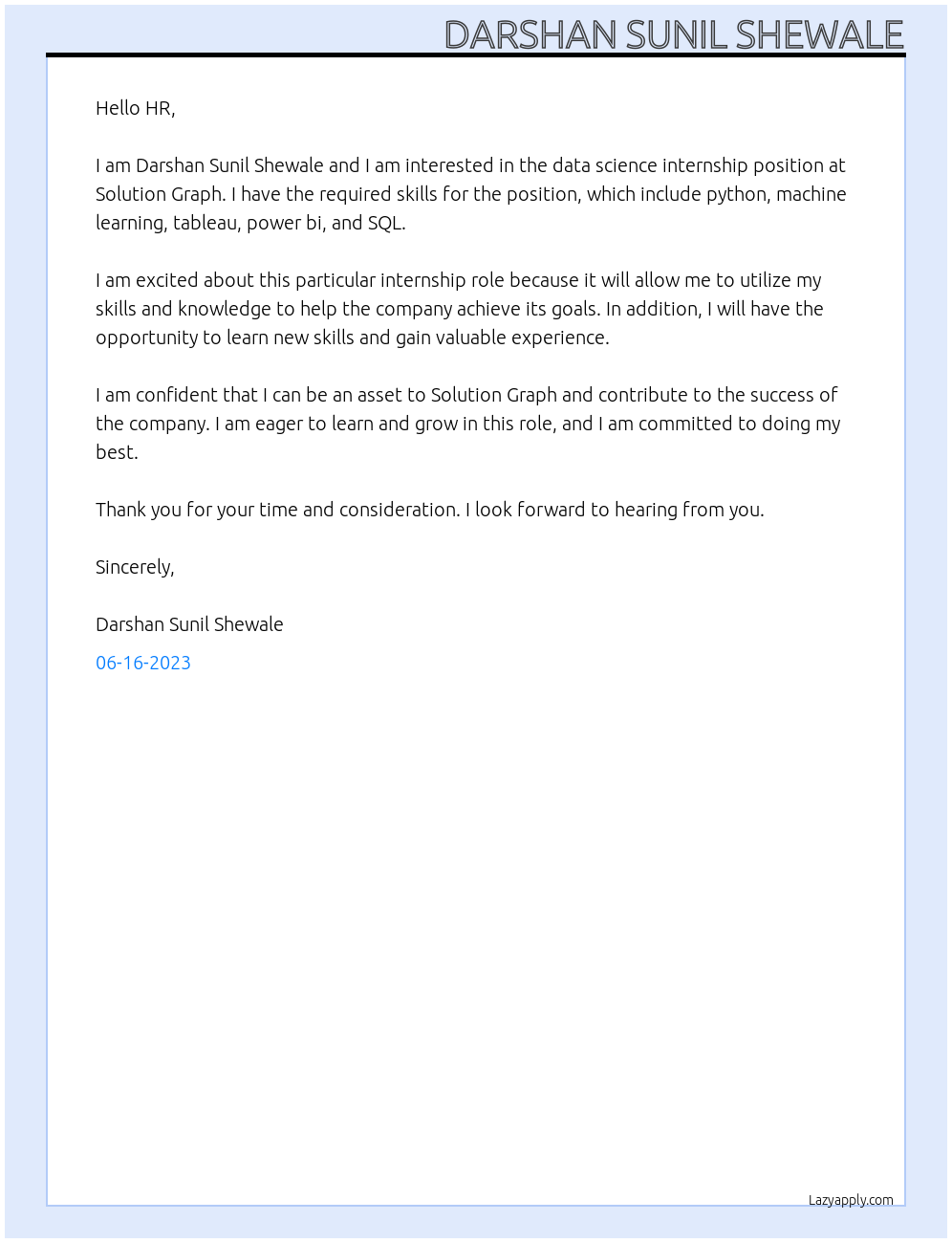 data science At Solution Graph Cover Letter