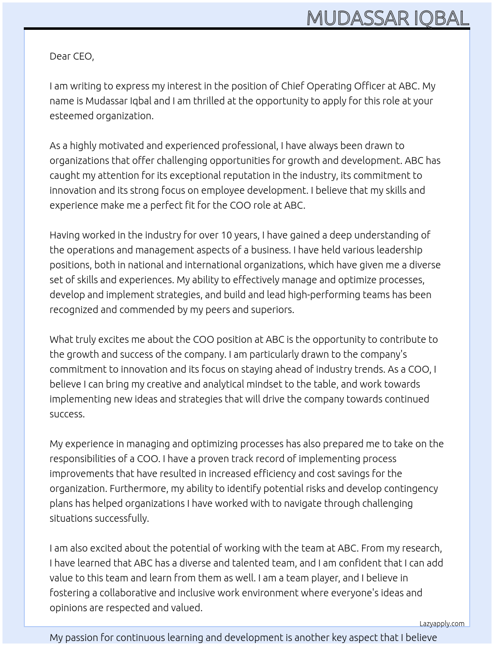 coo At abc Cover Letter