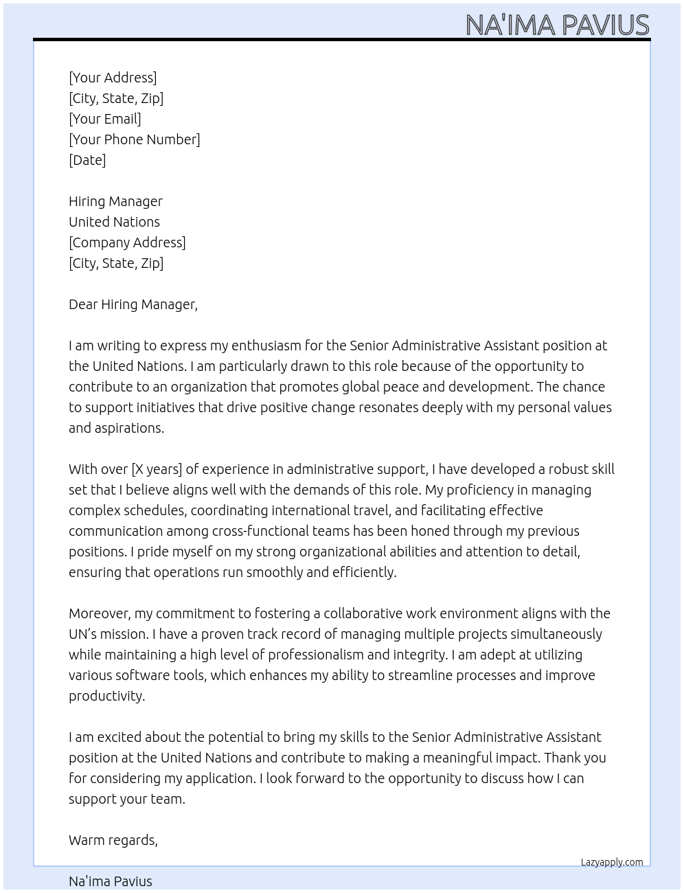 Cover letter for senior administrative assistant - LazyApply