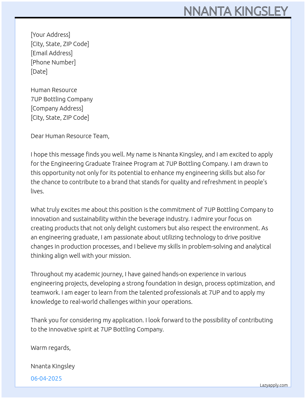 Cover letter for engineering graduate trainee program - LazyApply