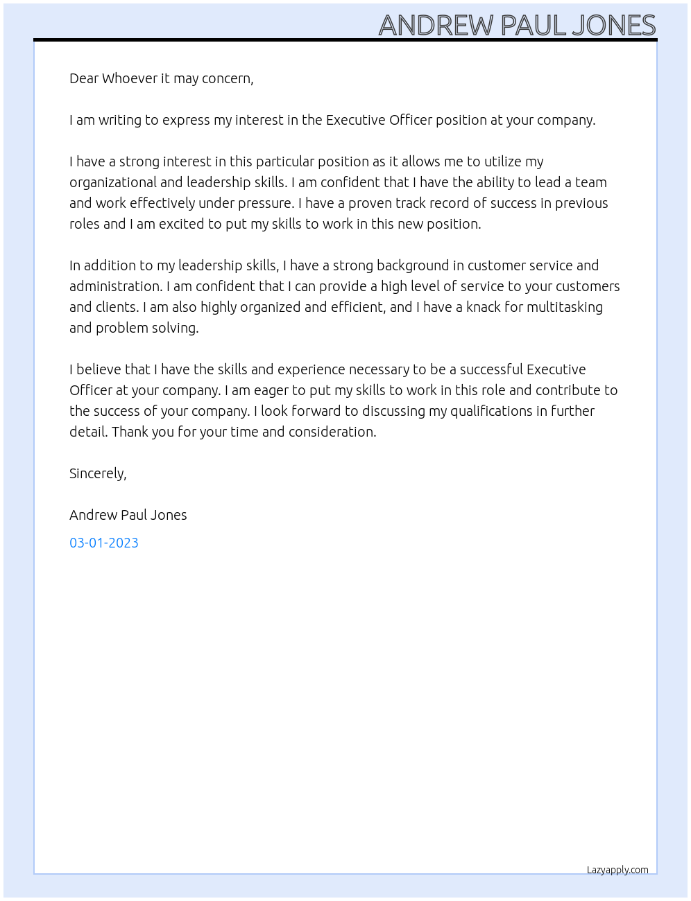 Executive Officer At non Cover Letter