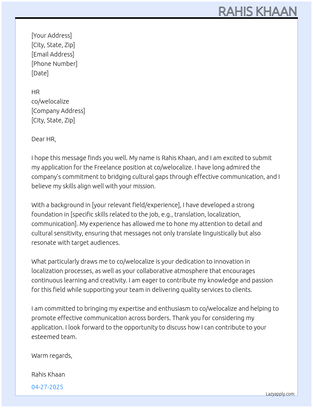 Freelance At co/welocalize Cover Letter