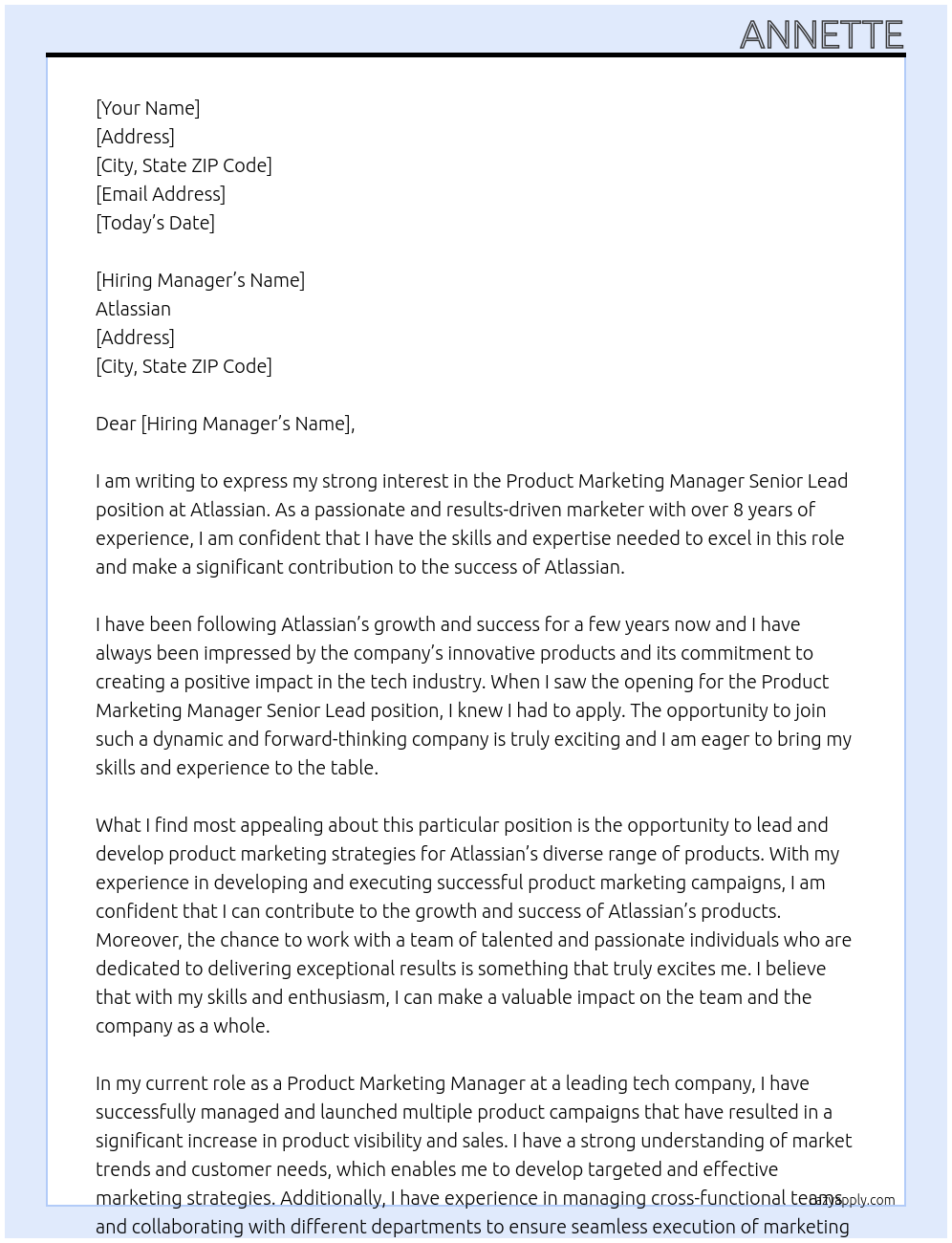 product marketing manager senior lead At atlassian Cover Letter