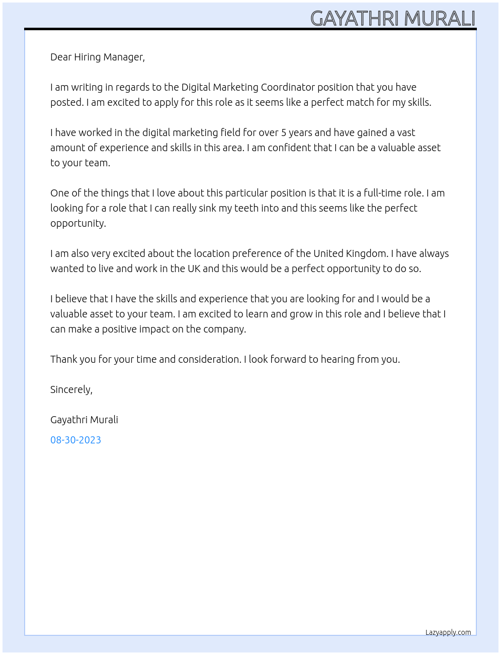 Digital Marketing Coordinator At Breast Cancer Now Cover Letter