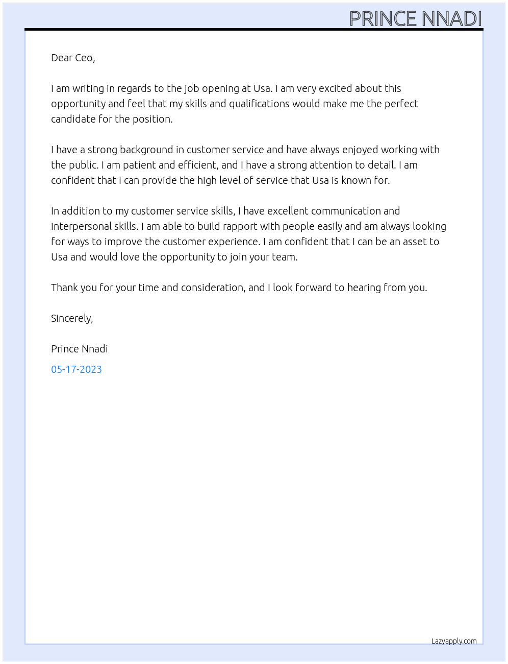 Job At Usa Cover Letter