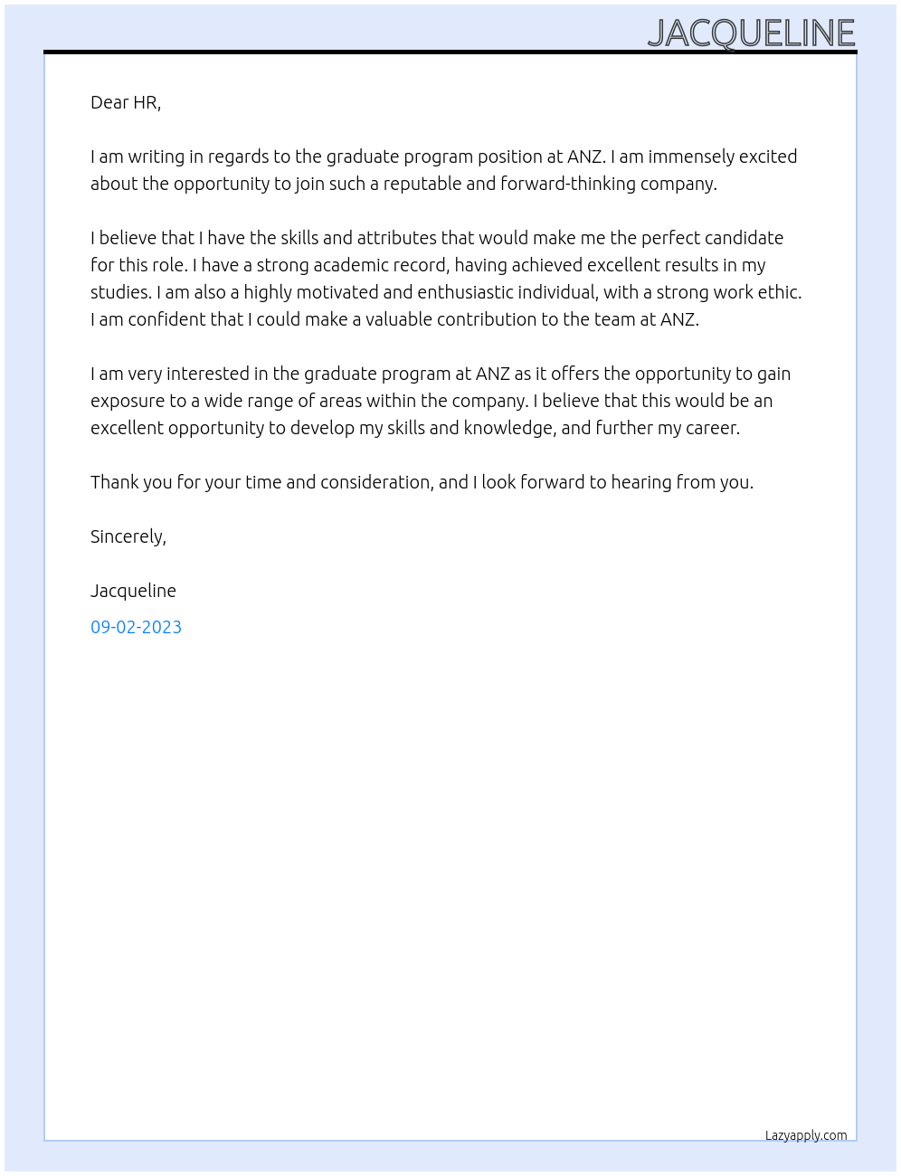 graduate program At ANZ Cover Letter