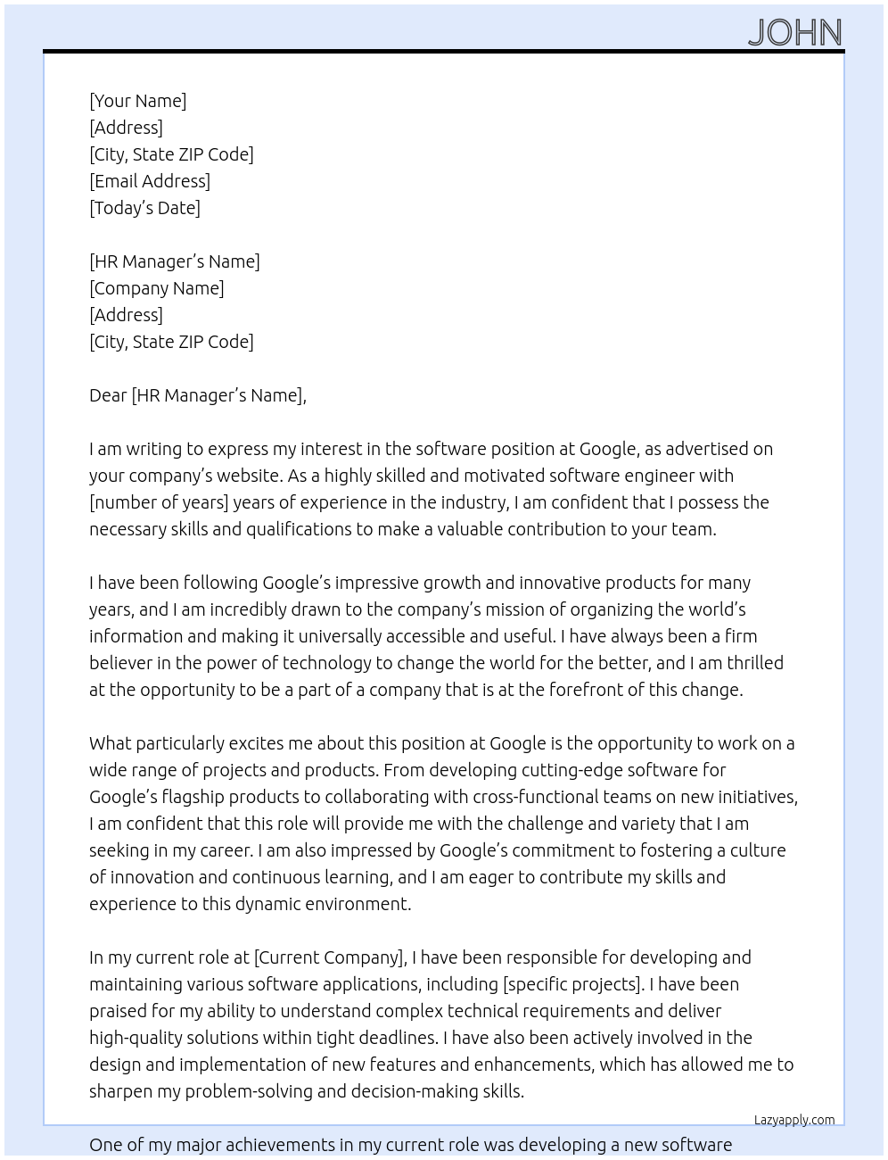 software At Google Cover Letter