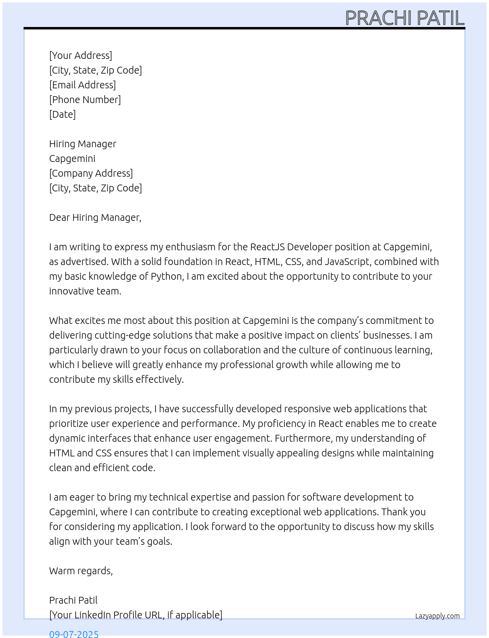 Cover letter for reactjs developer - LazyApply
