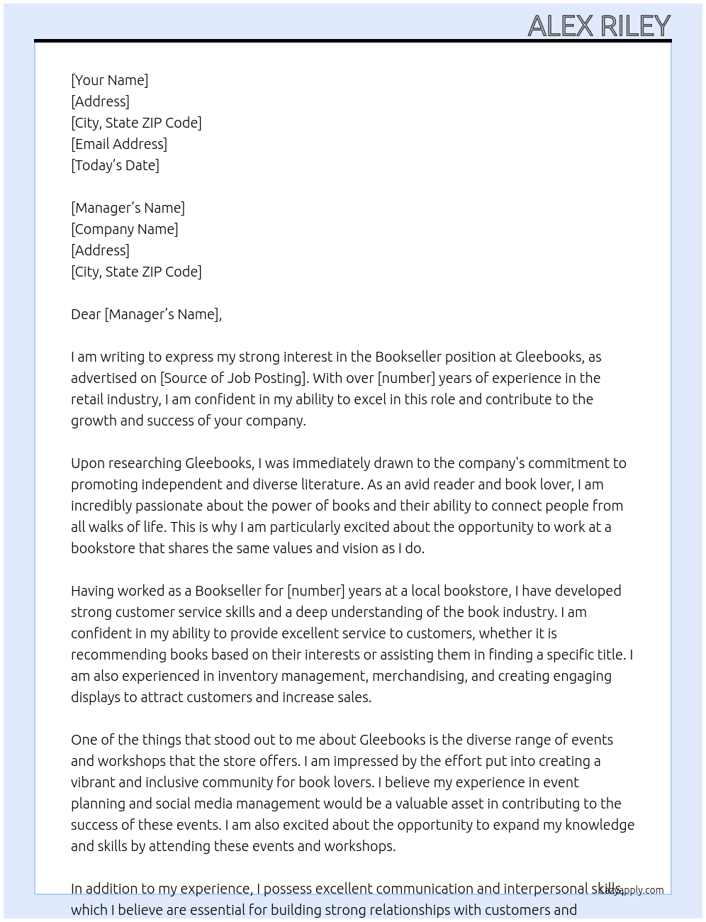 Bookseller At Gleebooks Cover Letter