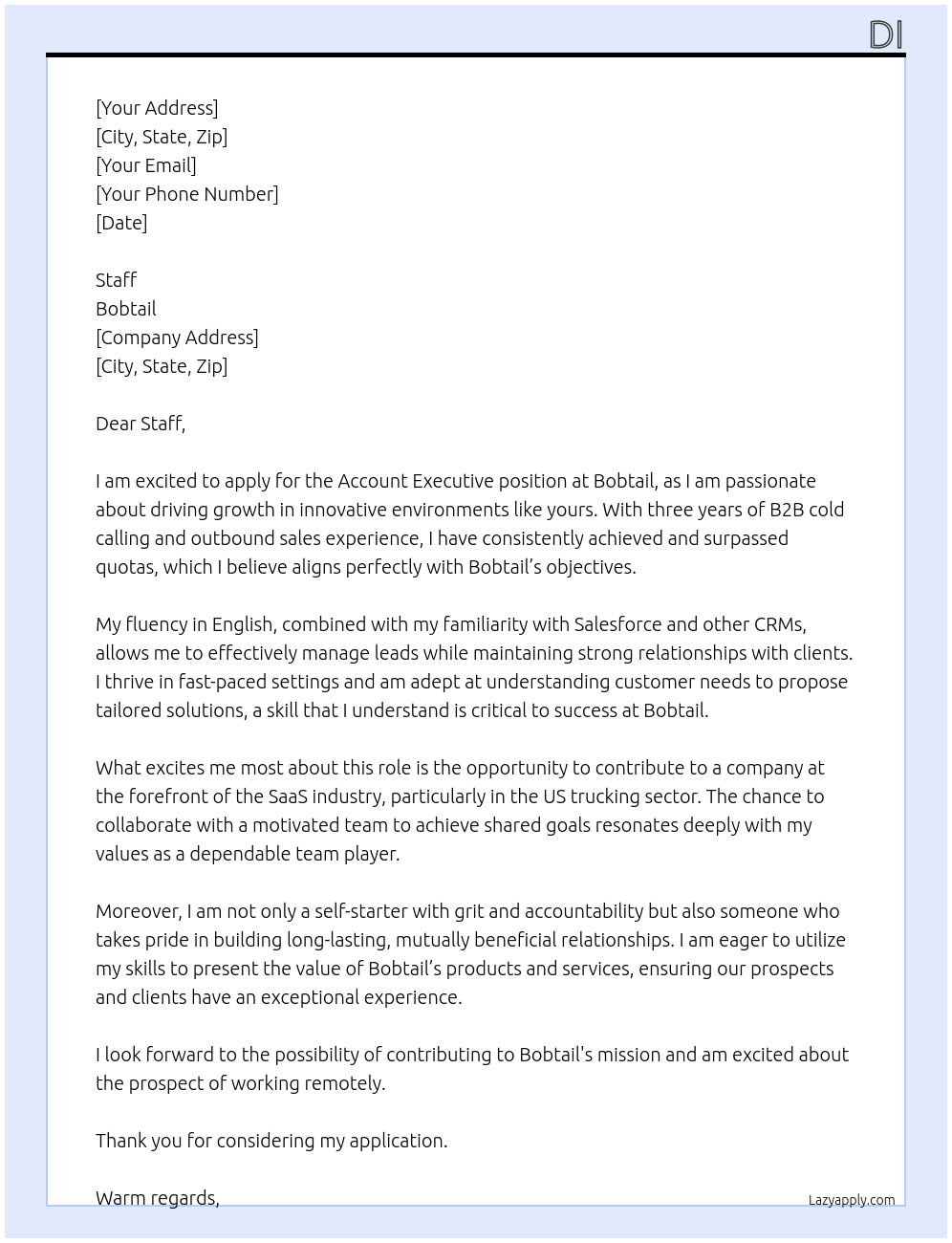 Cover letter for account executive - LazyApply