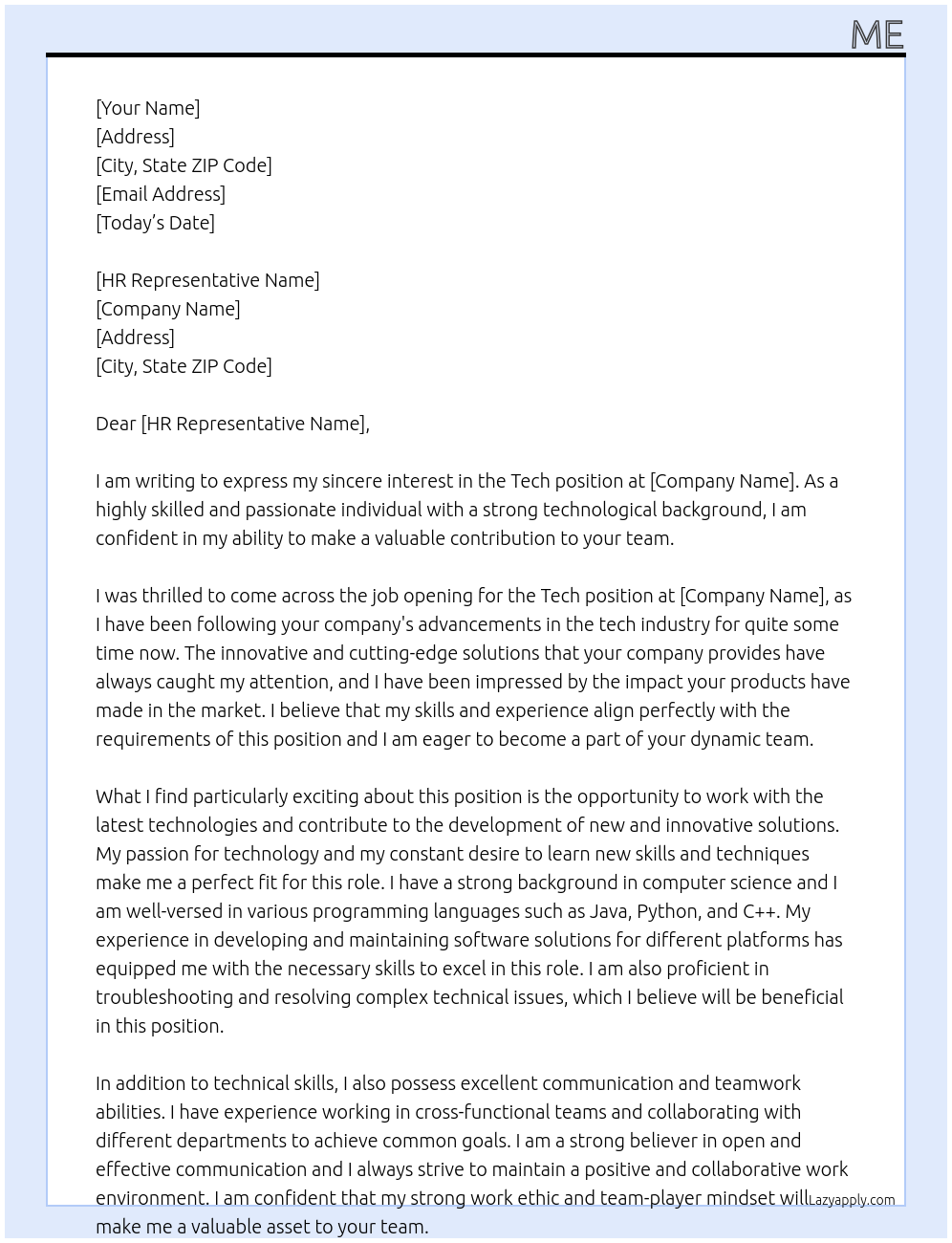 tech At college Cover Letter