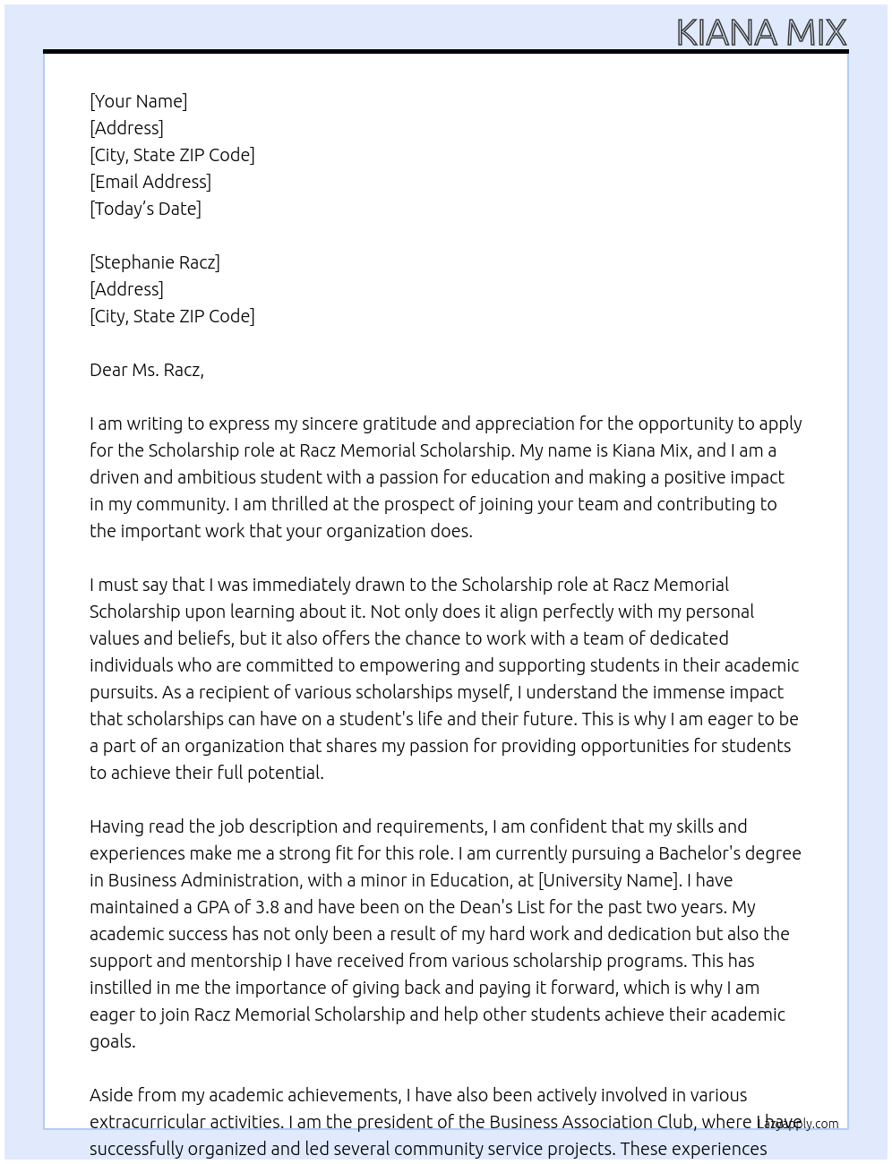 Scholarship At Racz Memorial Scholarship Cover Letter