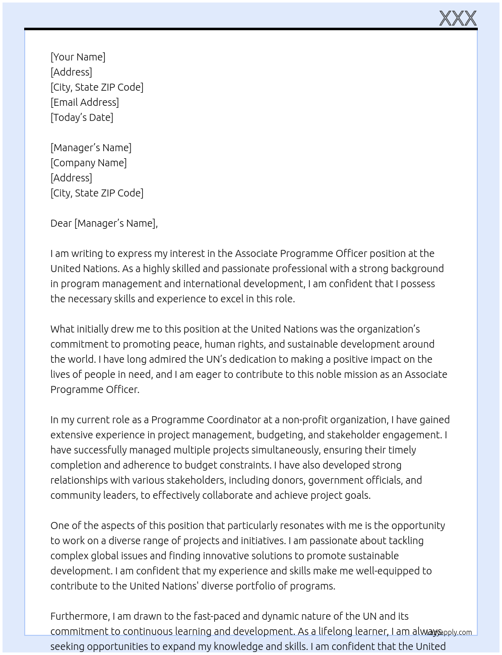 associate programme officer At un Cover Letter