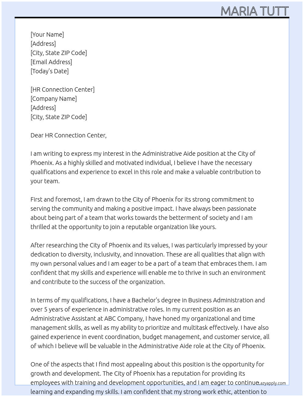 Administrative Aide At City of Phoenix Cover Letter