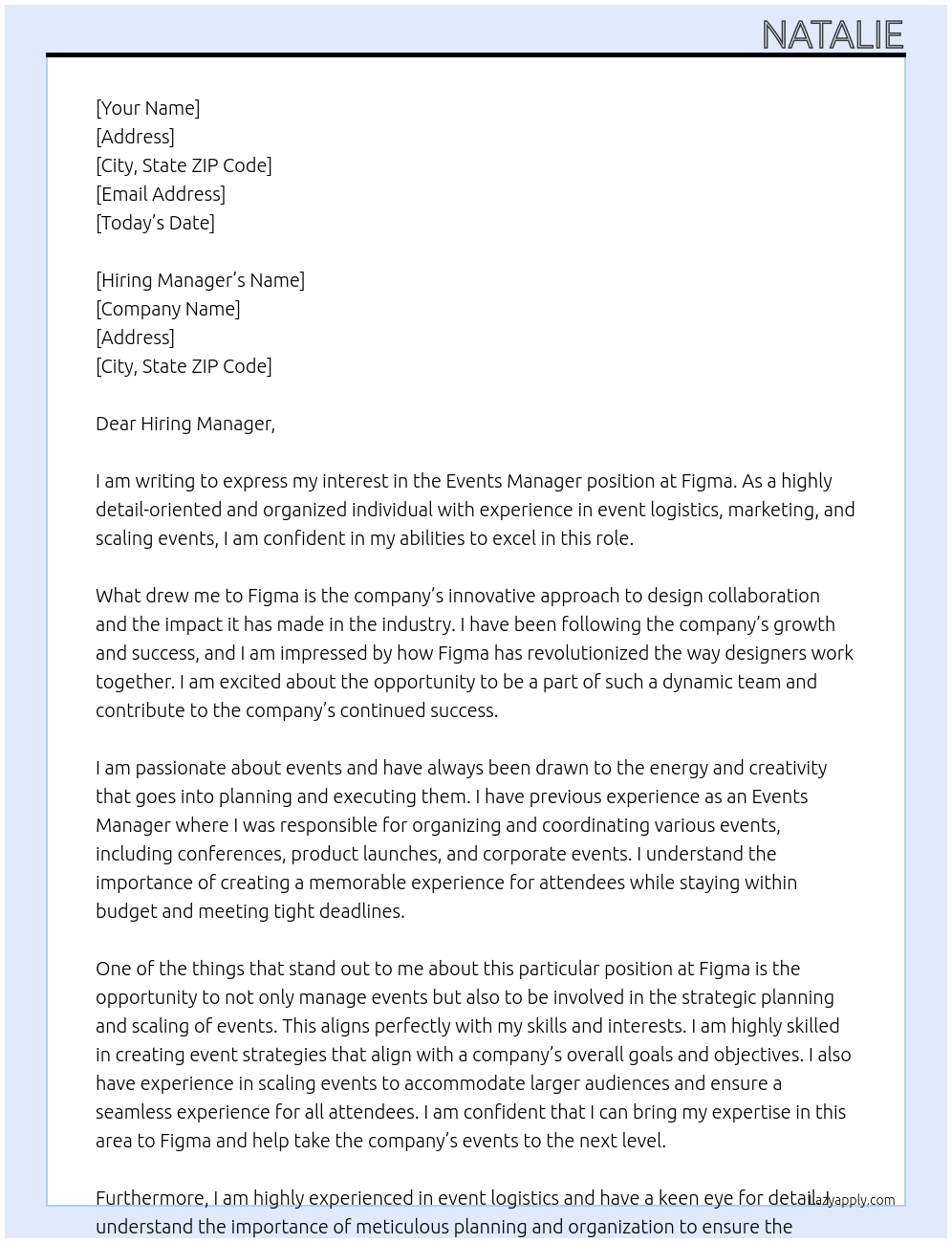 Events Manager At Figma Cover Letter